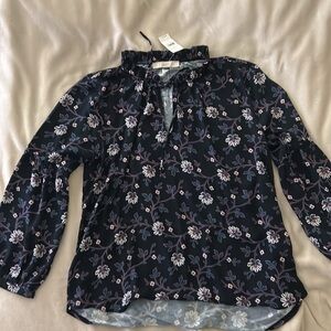 LOFT Navy mixed media blouse (rayon, polyester) light weight, never worn